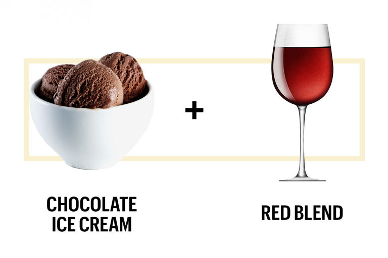 Chocolate ice cream pairs nicely with the red blend. 