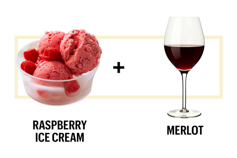 Raspberry ice cream pairs nicely with white Merlot. 