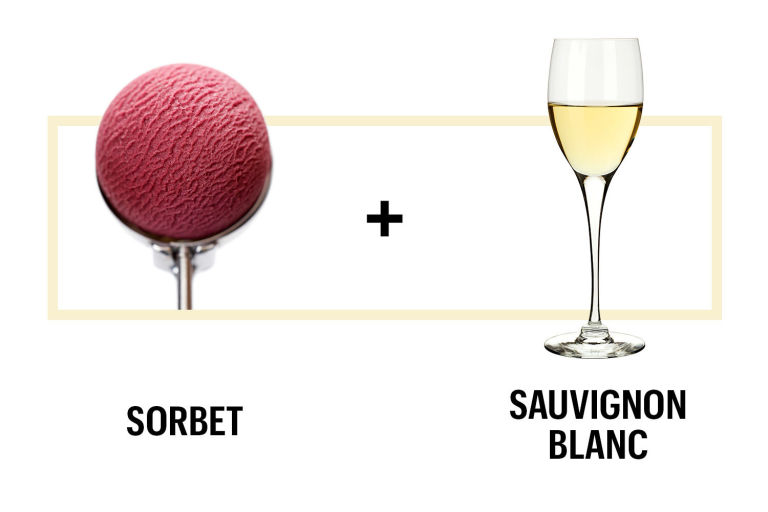 Sorbet ice cream pairs nicely with white Sauvignon Blanc. 
