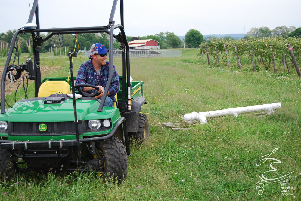 Soil sensor measures electrical conductivity in the vineyard to provide a map of soil characteristics.