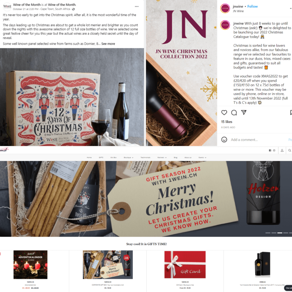social media posts and an online wine store